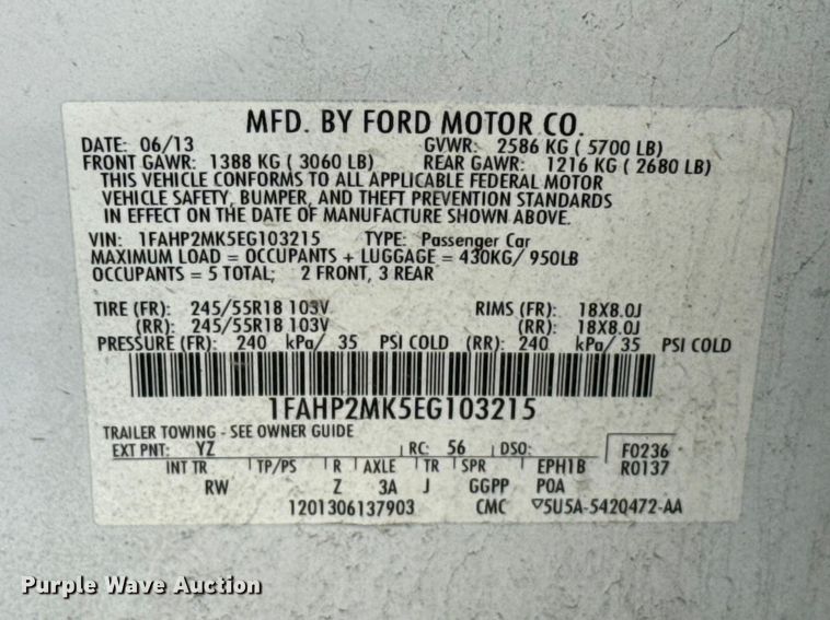 image for item ET6012 2014 Ford Taurus Police 