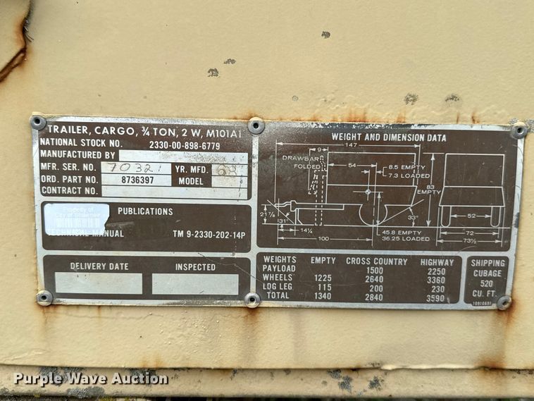 image for item ET6023 1968 M116A2 utility trailer