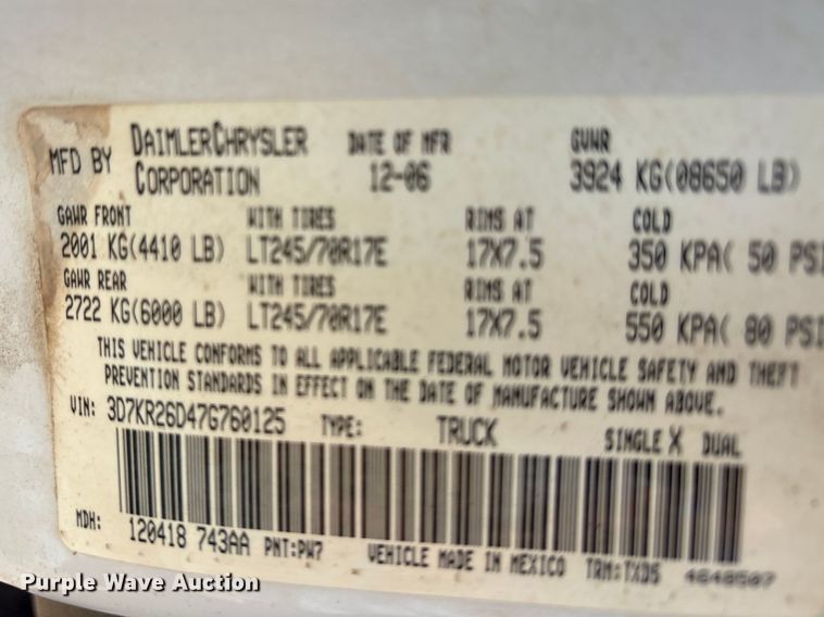 image for item EU0429 2007 Dodge Ram pickup truck
