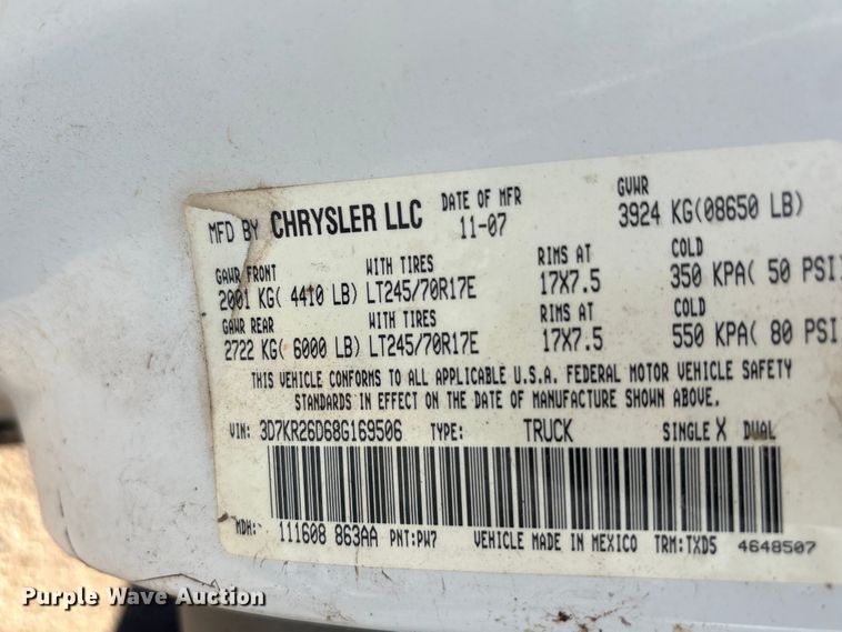 image for item EU0430 2008 Dodge Ram 2500 pickup truck