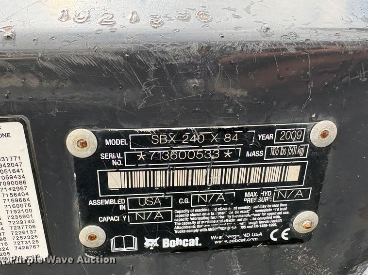 image for item EU8646 2009 Bobcat SBX240 skid steer snow blower