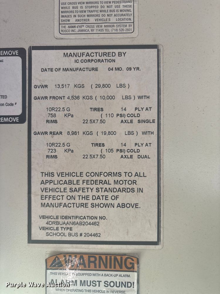 image for item EV2949 2010 IC Corporation PB10500 school bus
