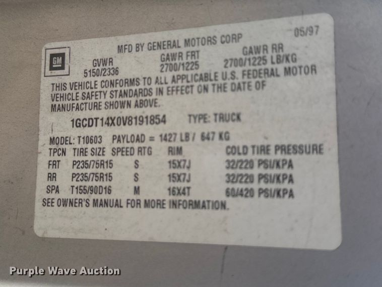 image for item EV5862 1997 Chevrolet S10 pickup truck
