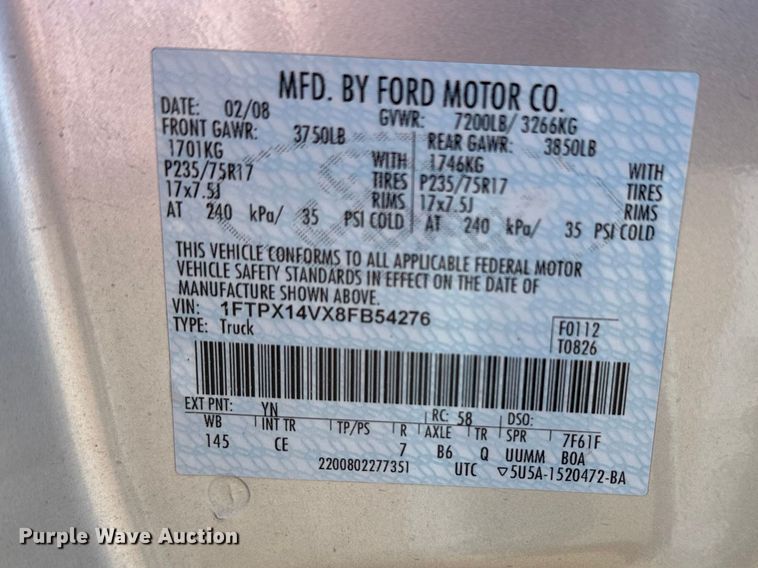 image for item EV5867 2008 Ford F150 Ext. Cab pickup truck