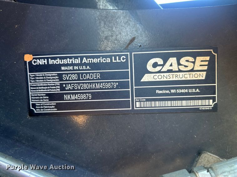 image for item EV5890 2019 Case SV280 skid steer loader