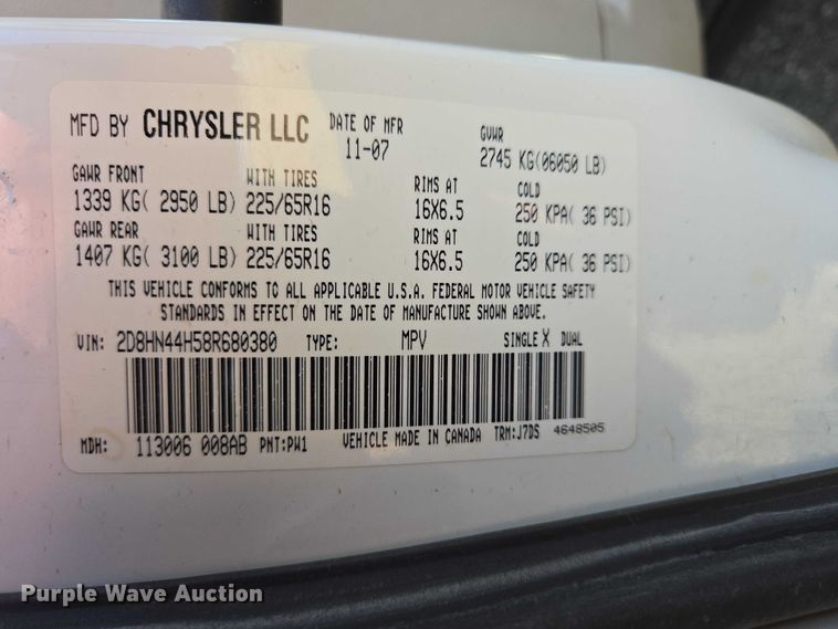 image for item EV5896 2008 Dodge Grand Caravan SE van