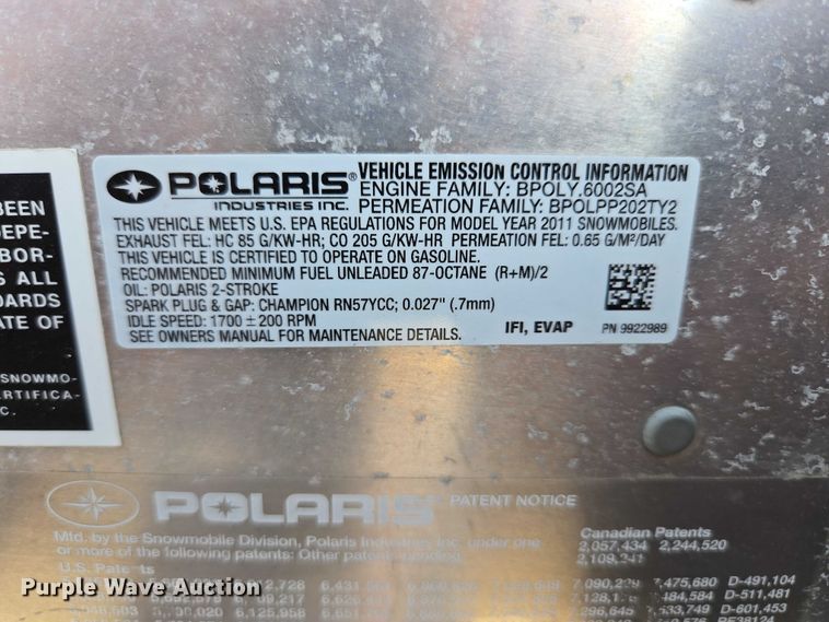 image for item EV5943 2011 Polaris 600 IQ Shift snowmobile