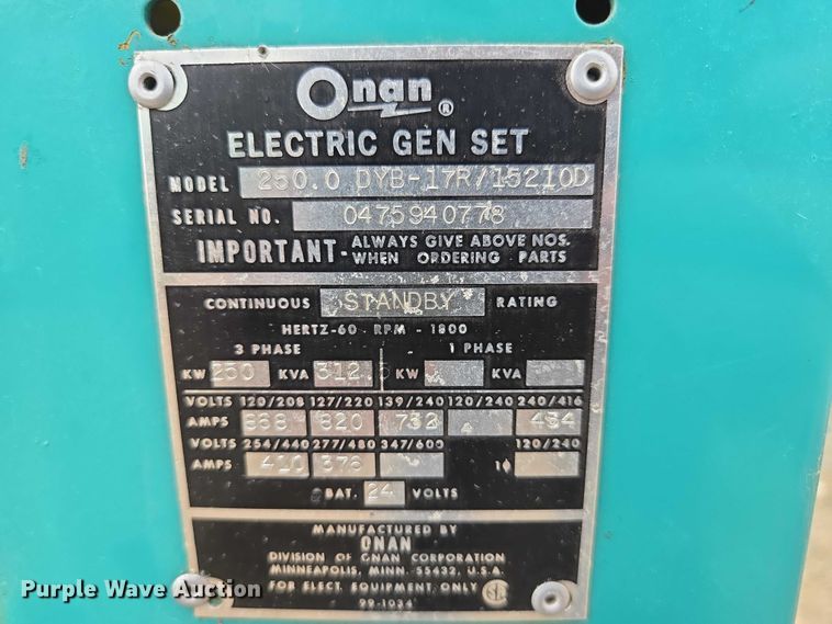 image for item EV5958 Onan 250.0 DYB-17R/15210D generator
