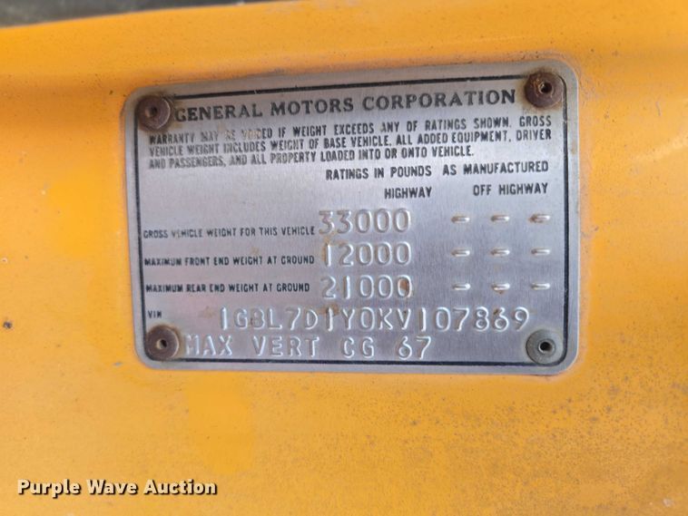 image for item EV5960 1989 Chevrolet C70 dump truck
