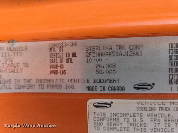 image for item EV5964 2001 Sterling LT8500 dump truck