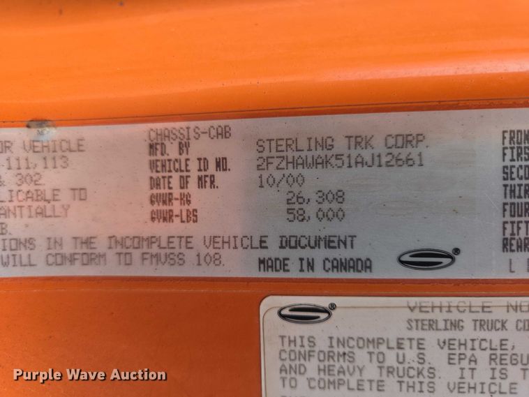 image for item EV5964 2001 Sterling LT8500 dump truck
