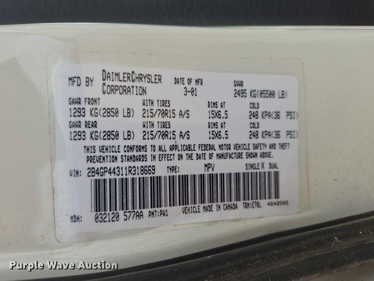 image for item EV5968 2001 Dodge Grand Caravan van