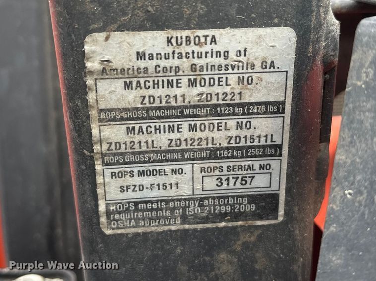 image for item EW2025 Kubota ZD1211L ZTR lawn mower