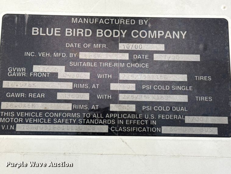 image for item EW4504 2001 Blue Bird school bus