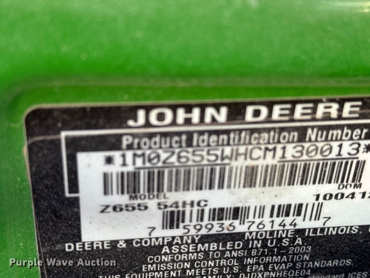 image for item FB7215 2012 John Deere Z655 ZTR lawn mower