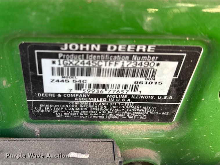 image for item FB7216 2015 John Deere EZtrak ZTR lawn mower