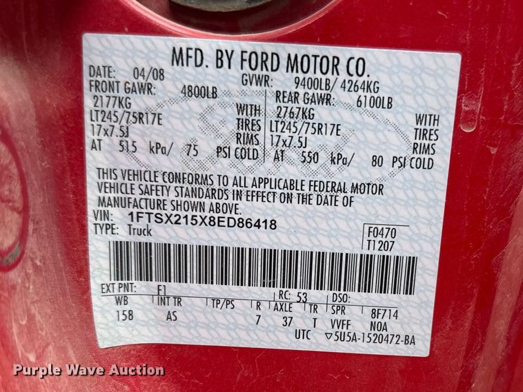 image for item FB7278 2008 Ford F250 Super Duty Ext. Cab pickup truck