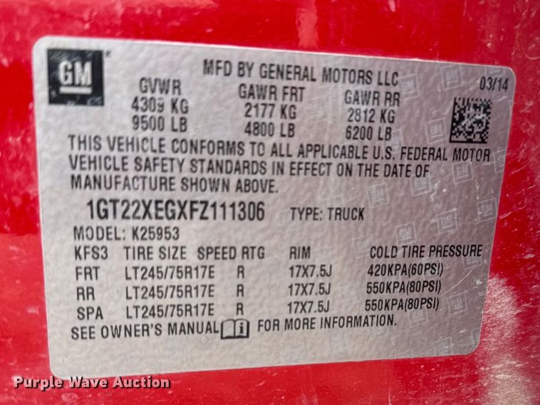 image for item FB7279 2015 GMC Sierra Ext. Cab pickup truck