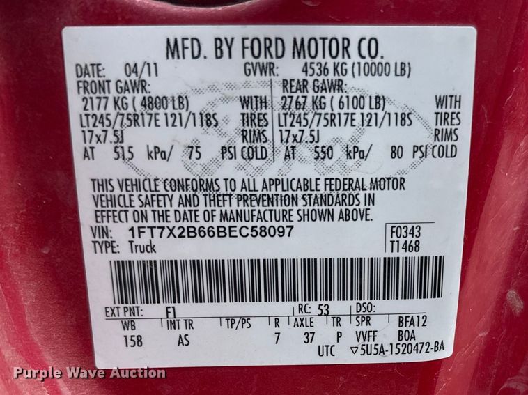 image for item FB7280 2011 Ford F250 Super Duty Ext. Cab pickup truck