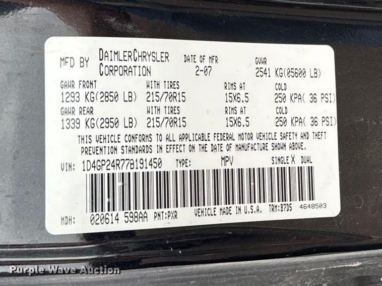 image for item FB7285 2007 Dodge Grand Caravan van