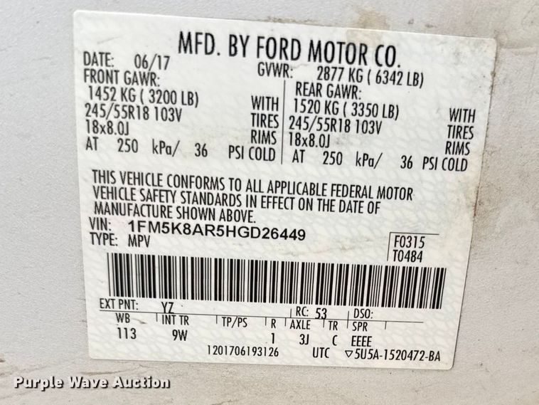 image for item FB7292 2017 Ford Explorer Police SUV