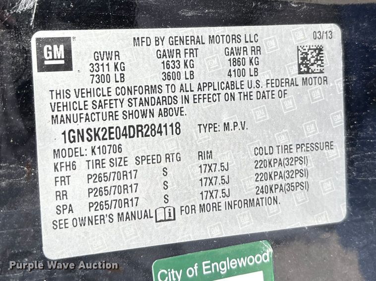 image for item FG0259 2013 Chevrolet Tahoe Police SUV