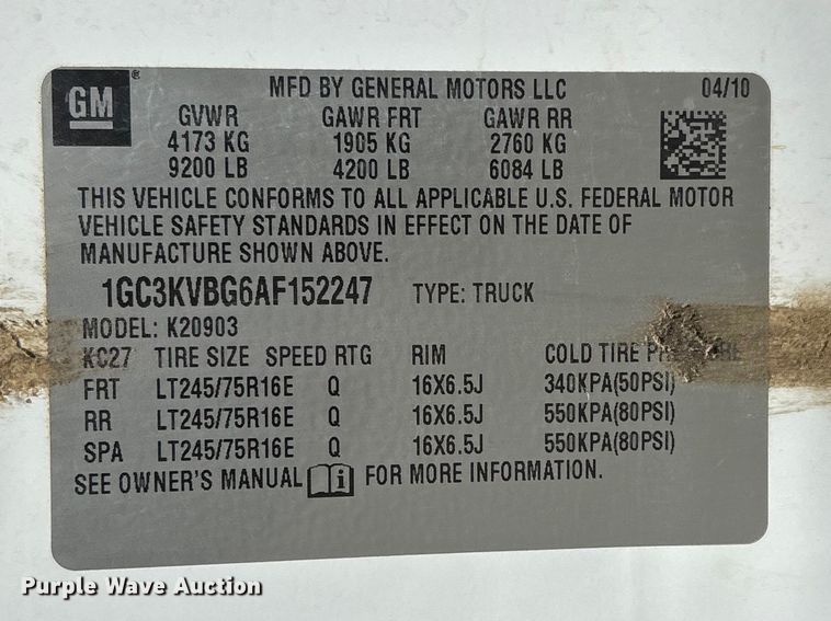 image for item FG2903 2010 Chevrolet Silverado 2500HD pickup truck