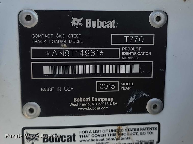 image for item FH6057 2015 Bobcat T770 tracked skid steer loader