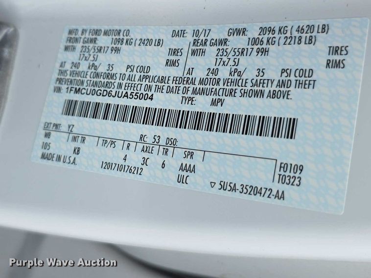 image for item FI0947 2018 Ford Escape SUV