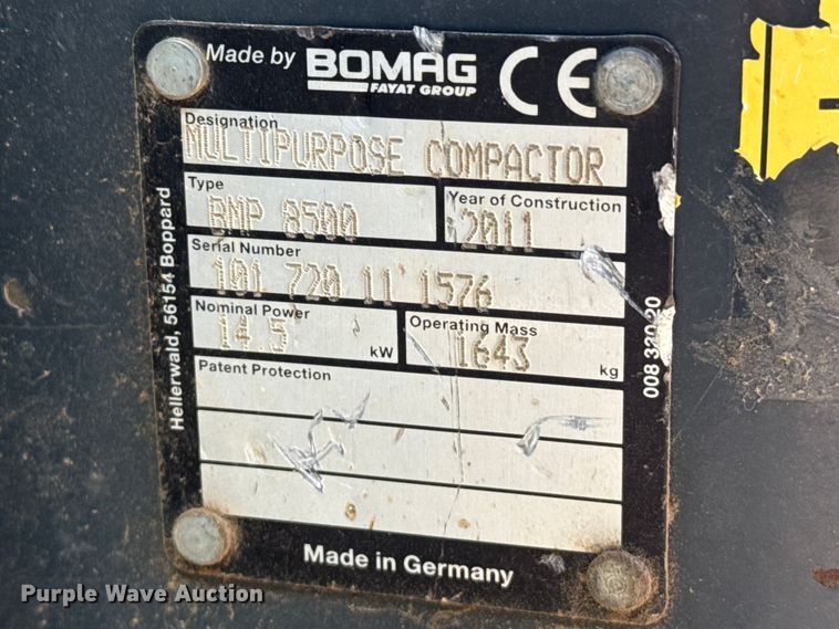 image for item DS6802 2011 Bomag BMP 8500 trench compactor