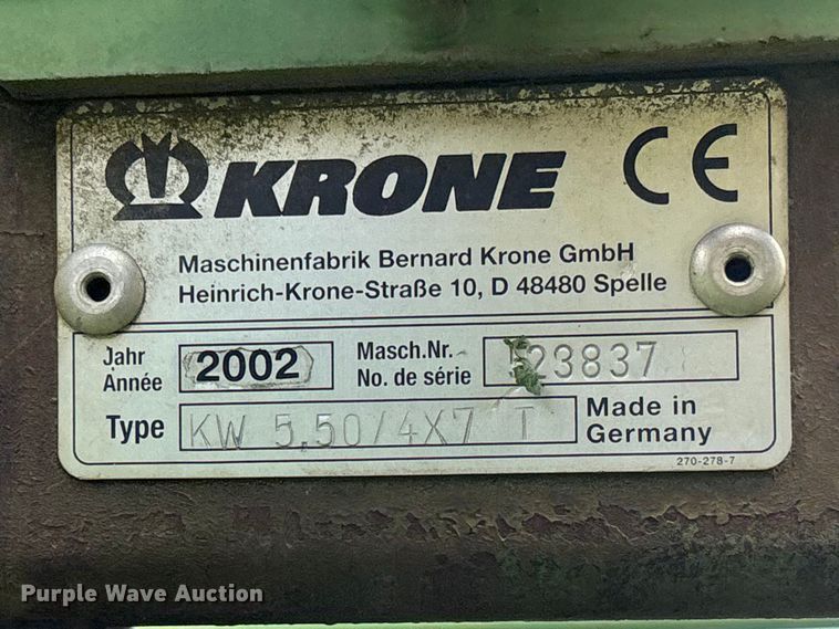 image for item DT0200 2002 Krone KW55 hay rake