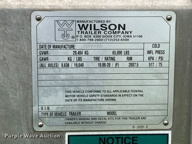 image for item ET6112 2015 Wilson Trailer Co. PSDCL-402 livestock trailer