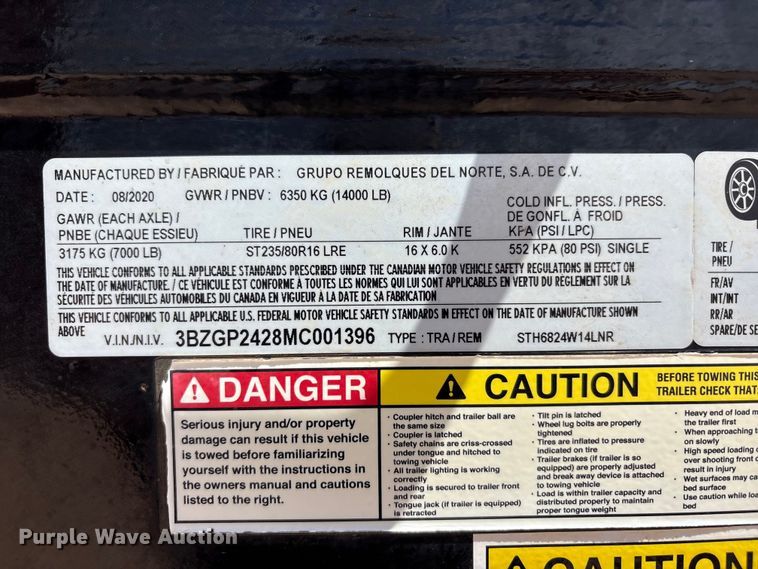 image for item FC2235 2021 Grupo Remolques Del Norte STH6824W14LNR livestock trailer