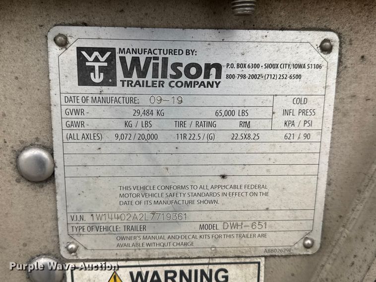 image for item MX9095 2020 Wilson DWH-651 grain trailer