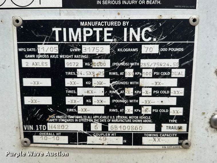 image for item MX9240 2006 Timpte Super Hopper grain trailer