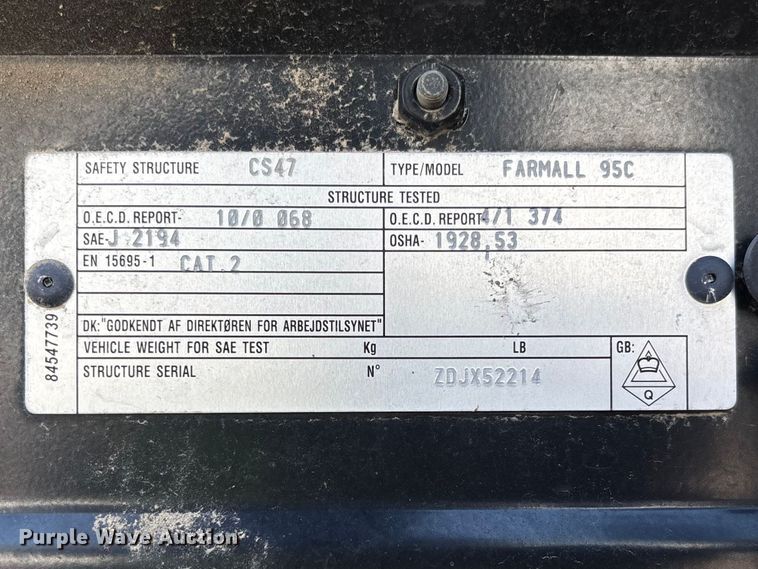 image for item YA3217 2013 Case IH Farmall 95C MFWD tractor