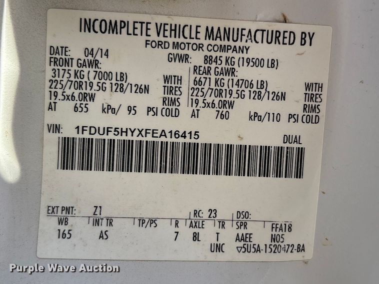 image for item DT0228 2015 Ford F550 bucket truck