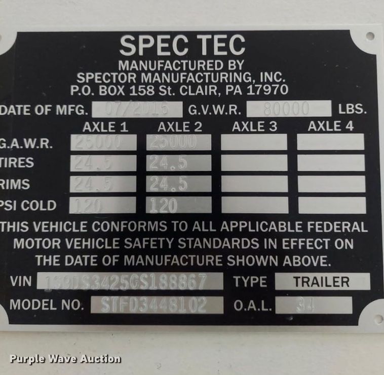 image for item DT0829 2016 Spectec end dump trailer