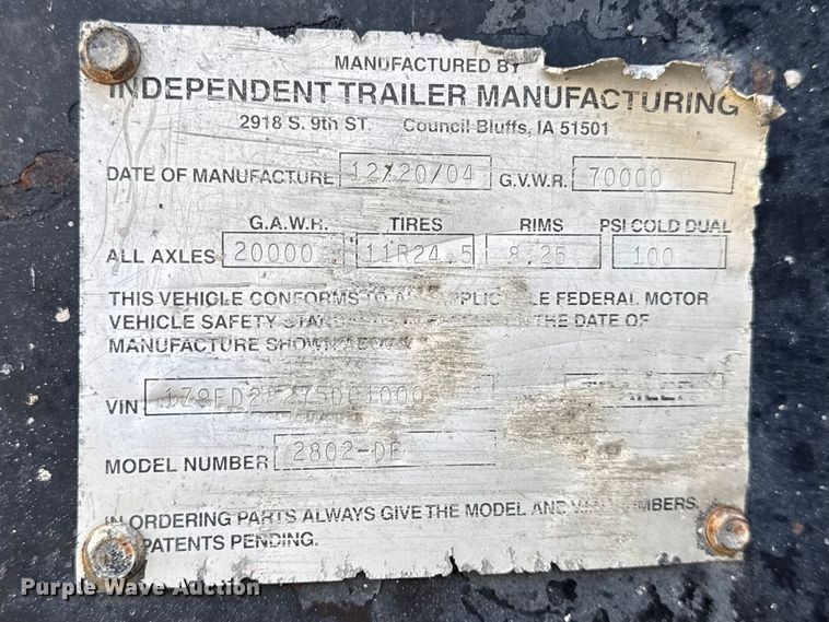 image for item DZ4443 2005 ITM end dump trailer