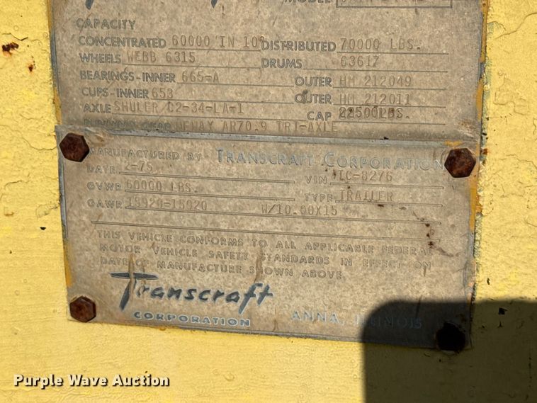 image for item DZ4444 1975 Transcraft drop deck equipment trailer