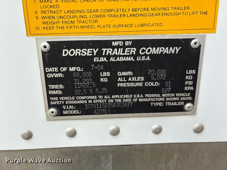 image for item EF1117 2005 Dorsey AIDTLS dry van trailer