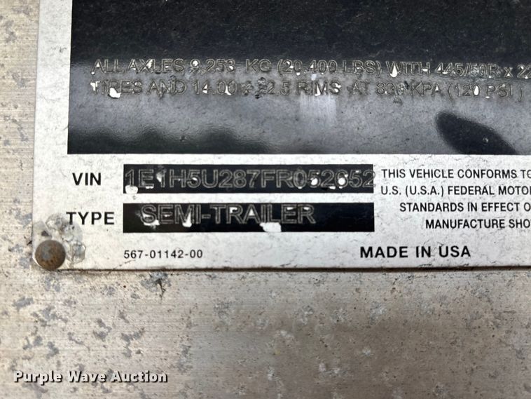 image for item EM0097 2015 East Conestoga flatbed trailer