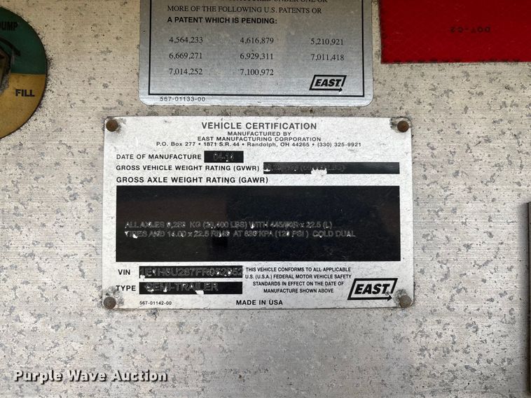 image for item EM0097 2015 East Conestoga flatbed trailer