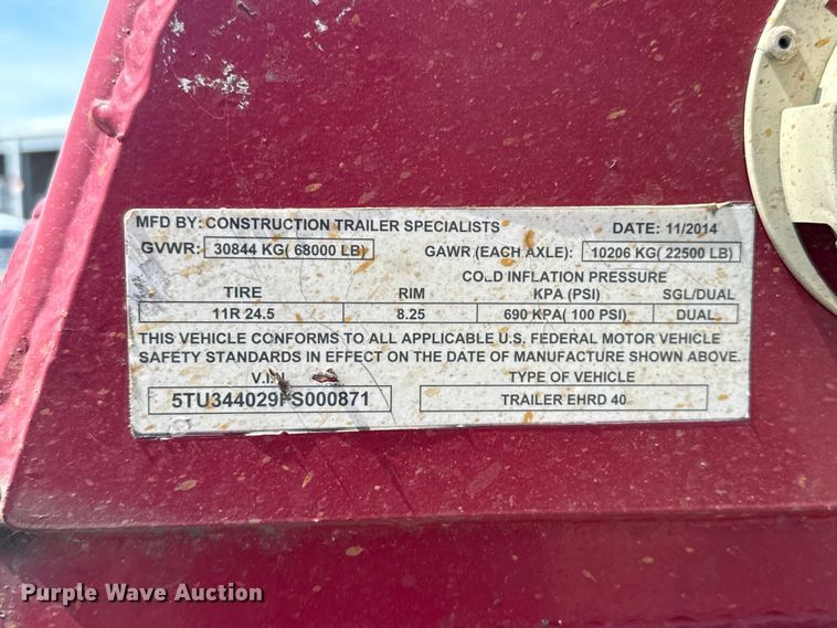 image for item ET6037 2015 Construction Trailer Specialists EHRD40 end dump trailer