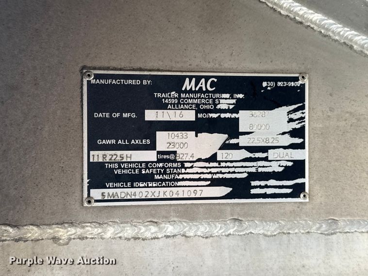 image for item ET6038 2018 Mac Trailer Manufacturing end dump trailer