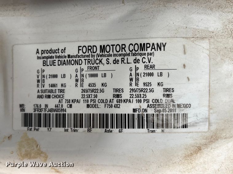 image for item EU0563 2011 Ford F-750 grapple truck
