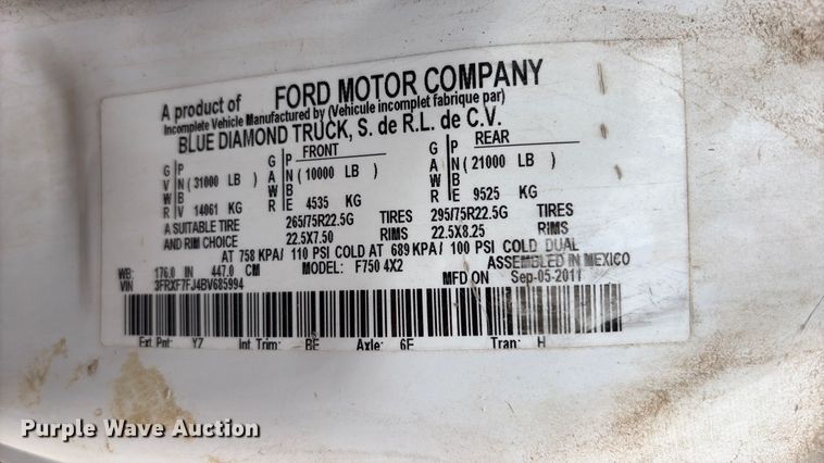 image for item EU0563 2011 Ford F-750 grapple truck