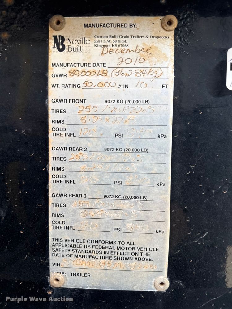 image for item EW4492 2011 Neville Built drop deck equipment trailer