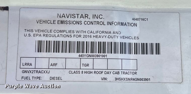image for item FB3455 2016 International 8600 semi truck