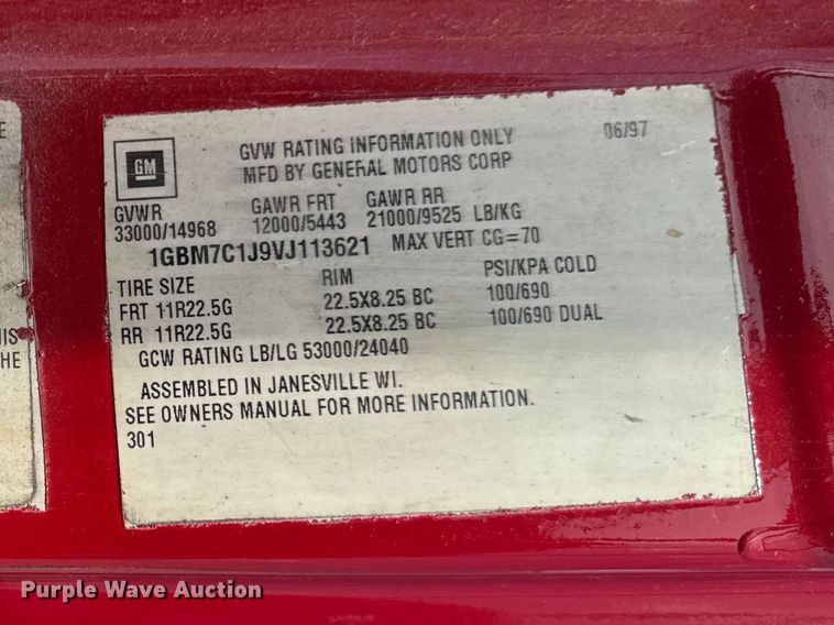 image for item FB5707 1997 Chevrolet C7500 pothole patcher truck